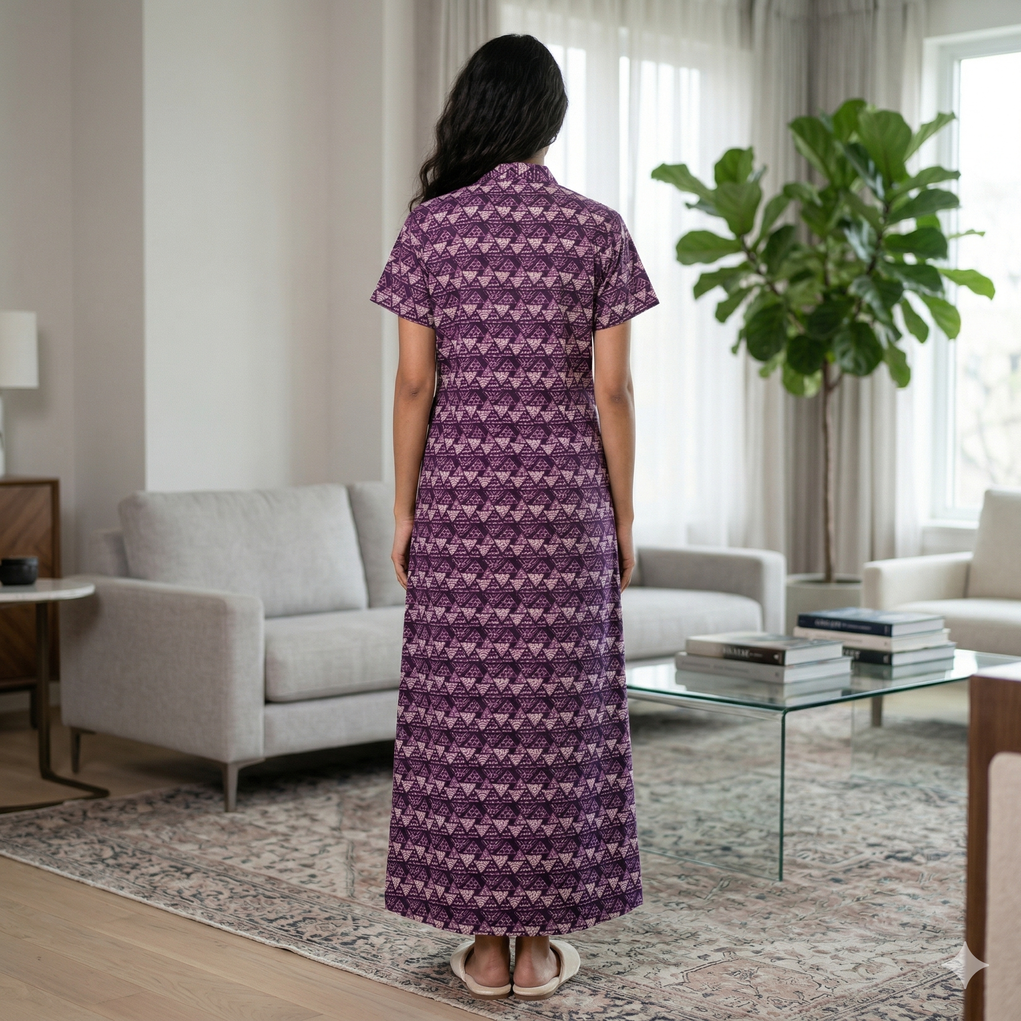 Pure Cotton Deep Purple Carnation Housecoat