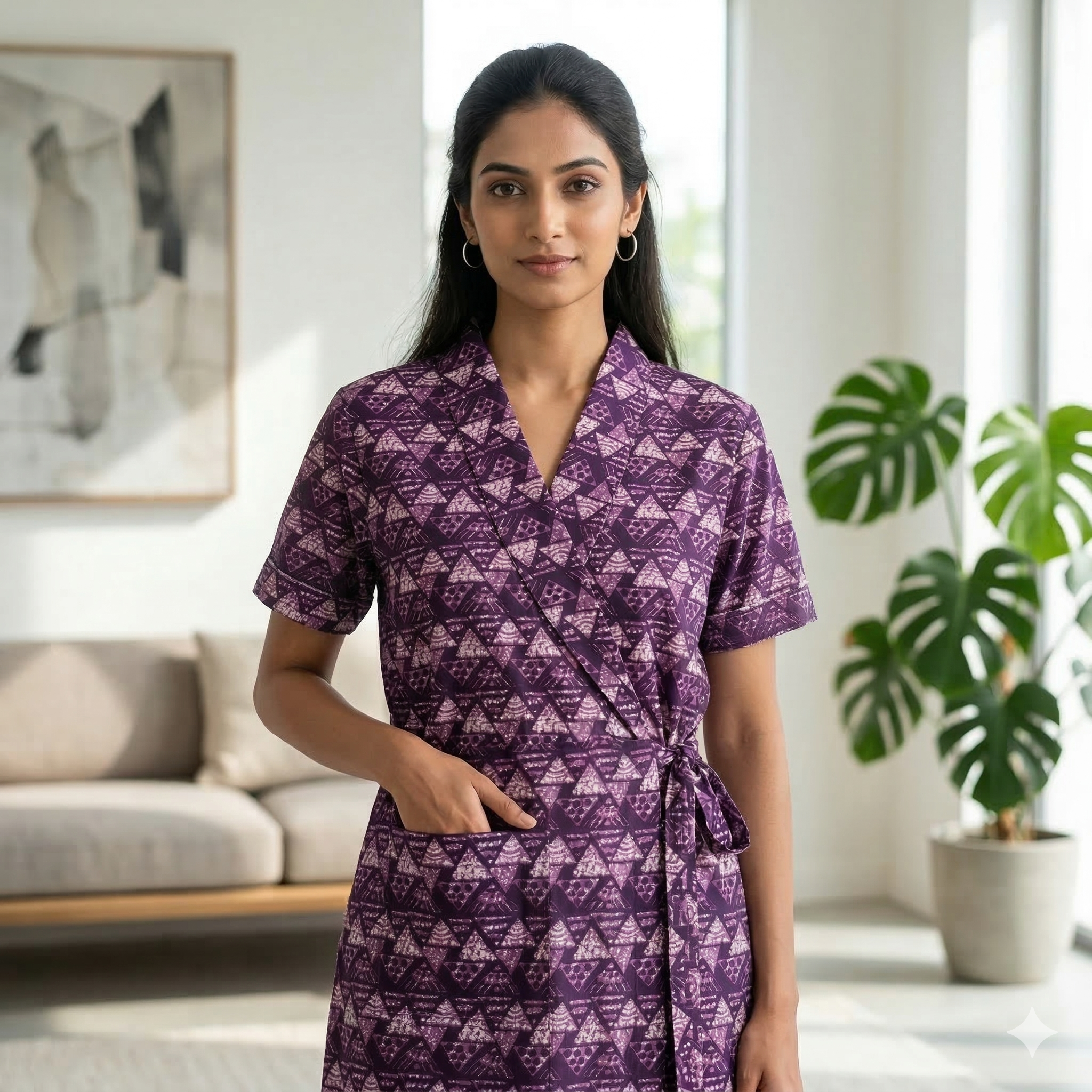 Pure Cotton Deep Purple Carnation Housecoat