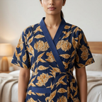 Pure Cotton Blue Heliconia Housecoat