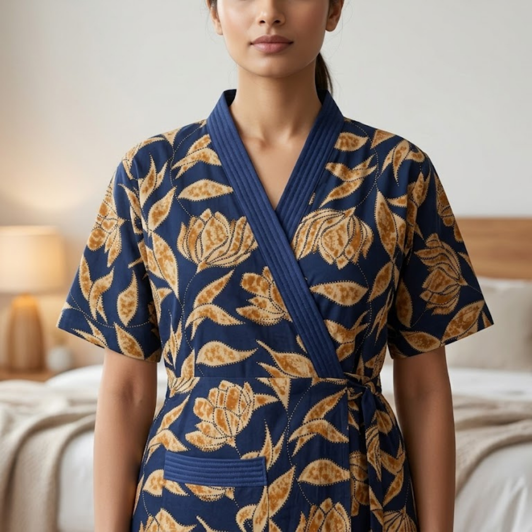 Pure Cotton Blue Heliconia Housecoat