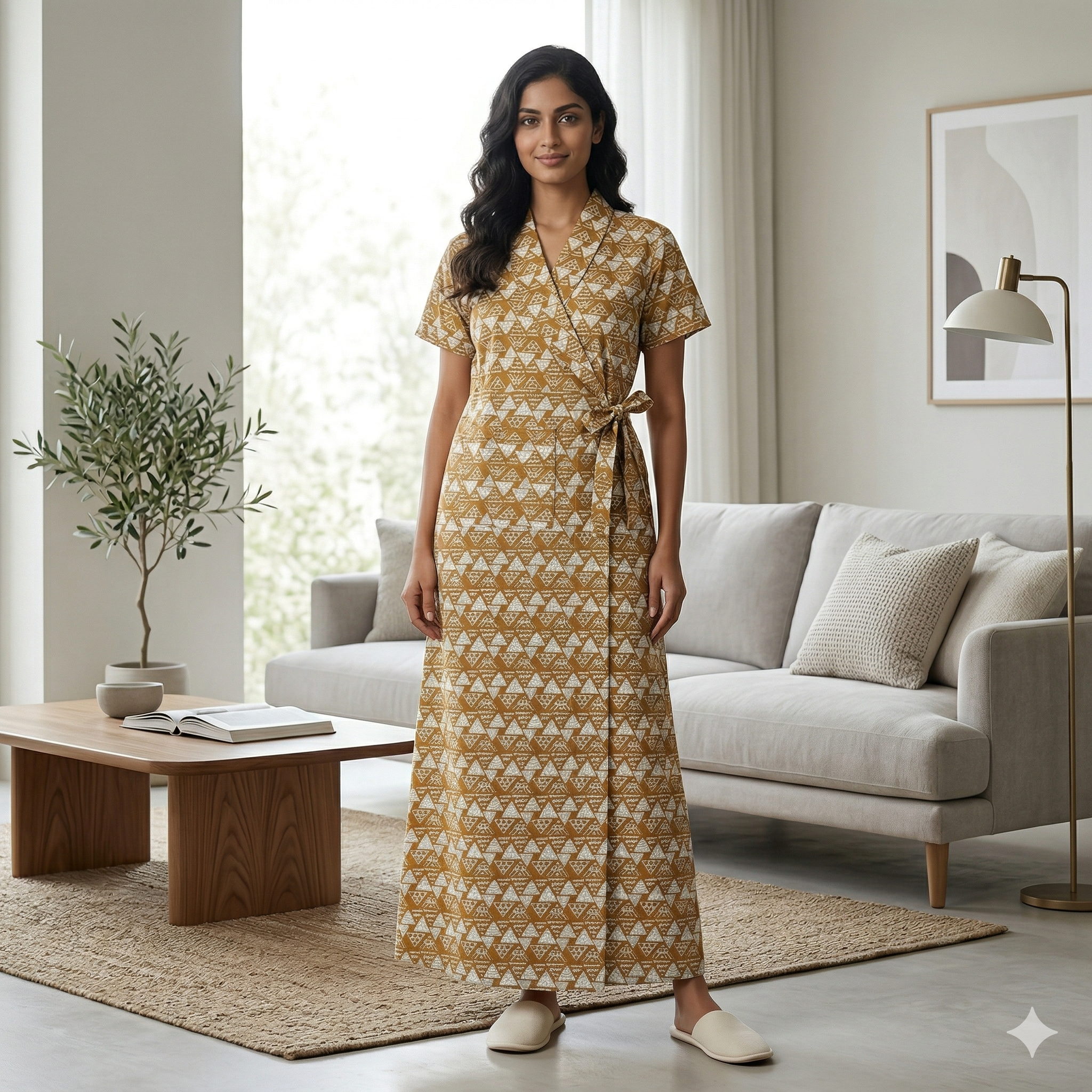 Pure Cotton Yellow Carnation Housecoat