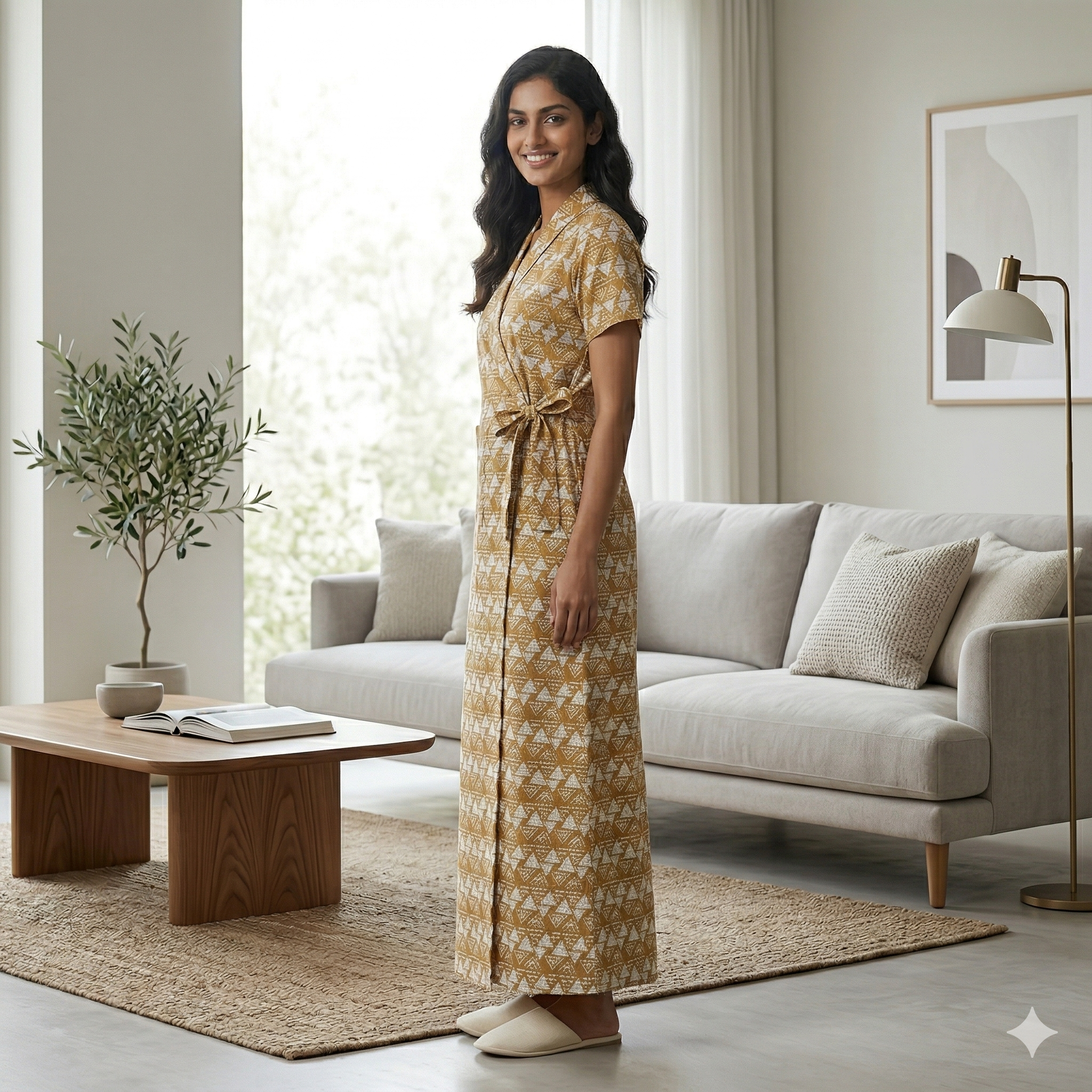 Pure Cotton Yellow Carnation Housecoat