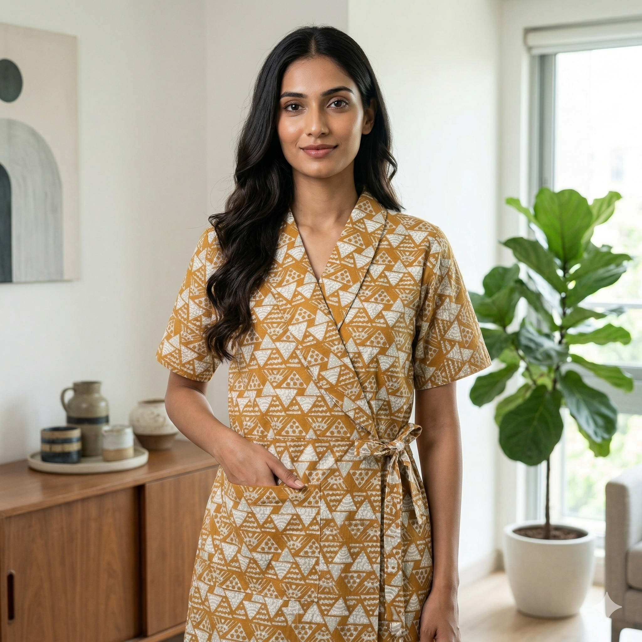 Pure Cotton Yellow Carnation Housecoat