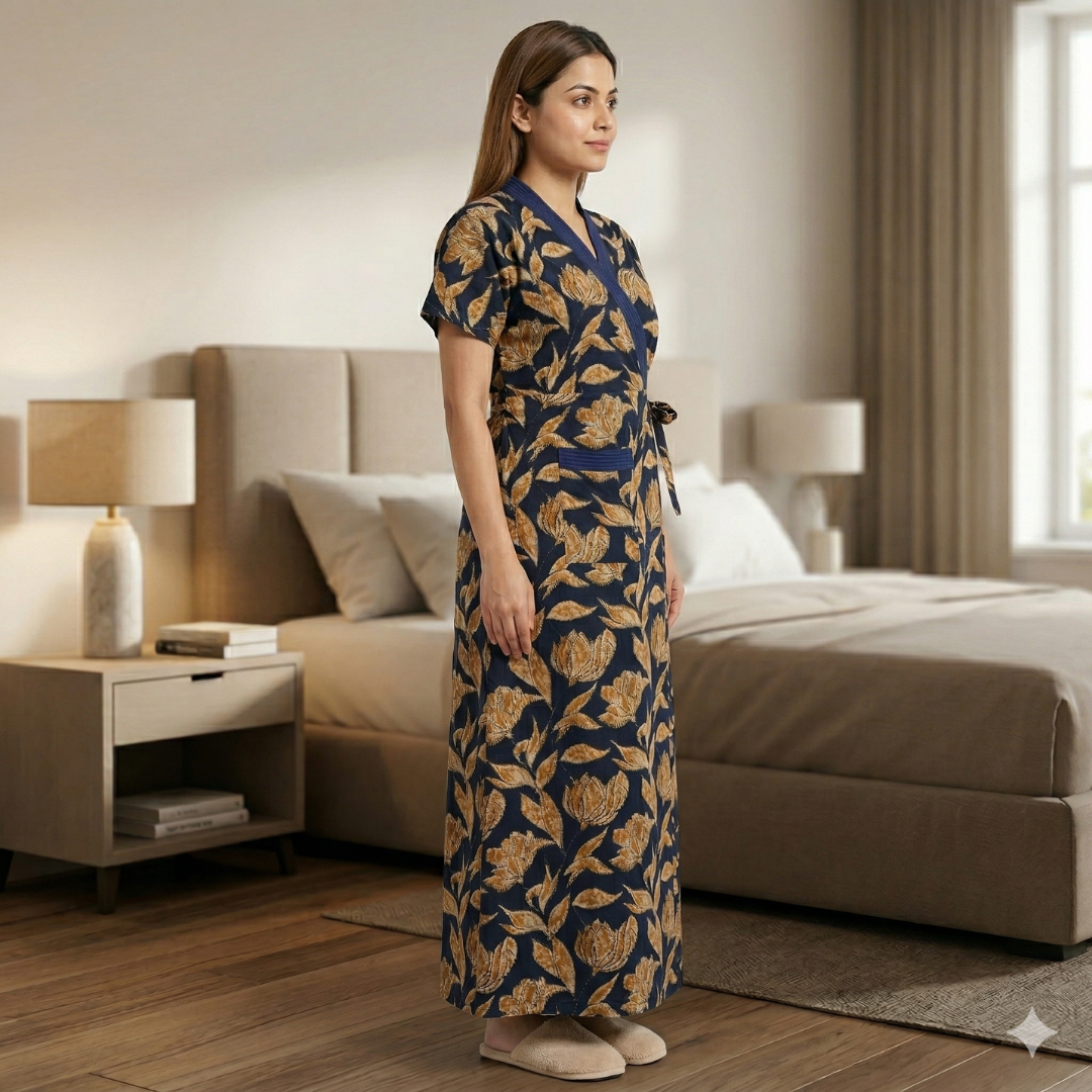 Pure Cotton Blue Heliconia Housecoat