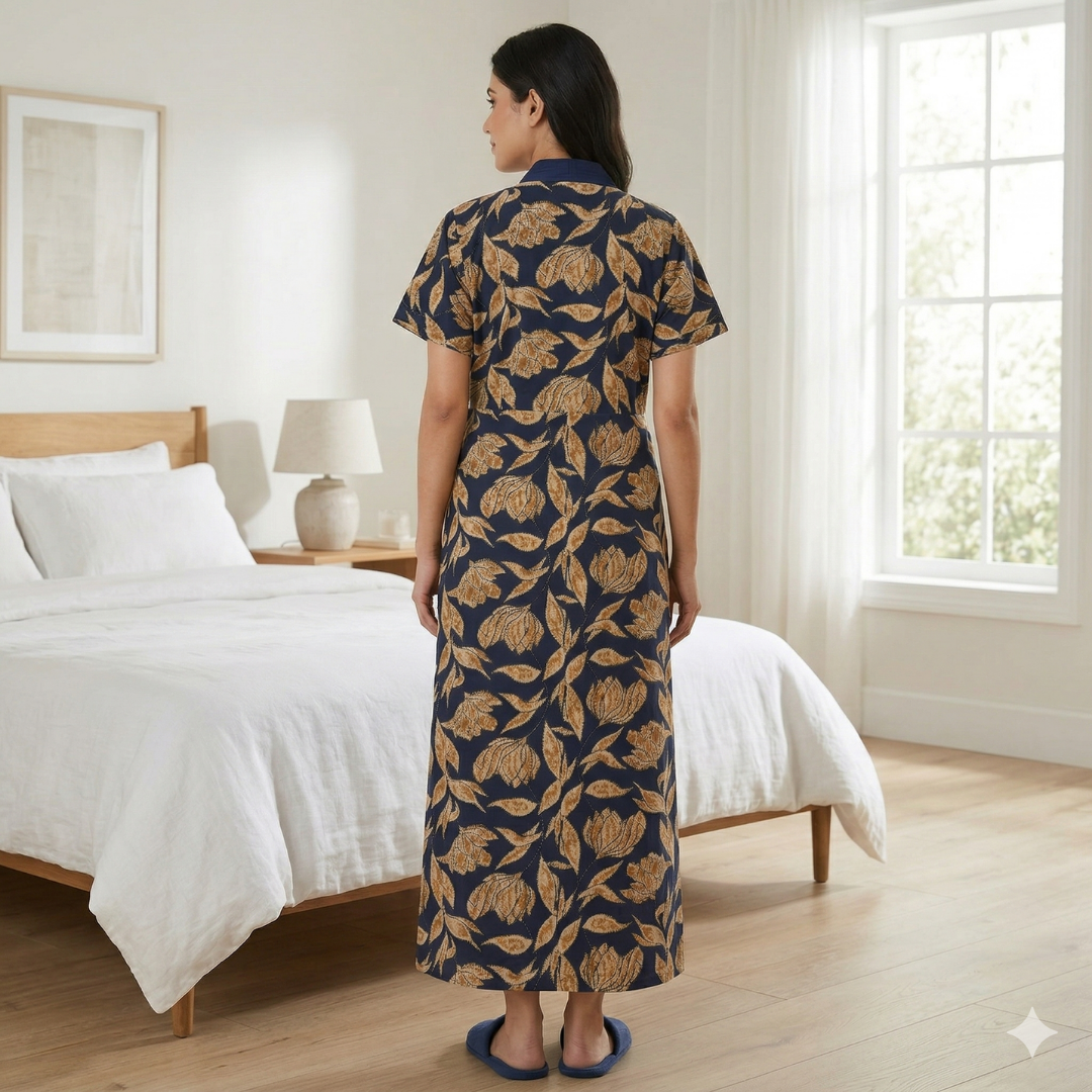 Pure Cotton Blue Heliconia Housecoat