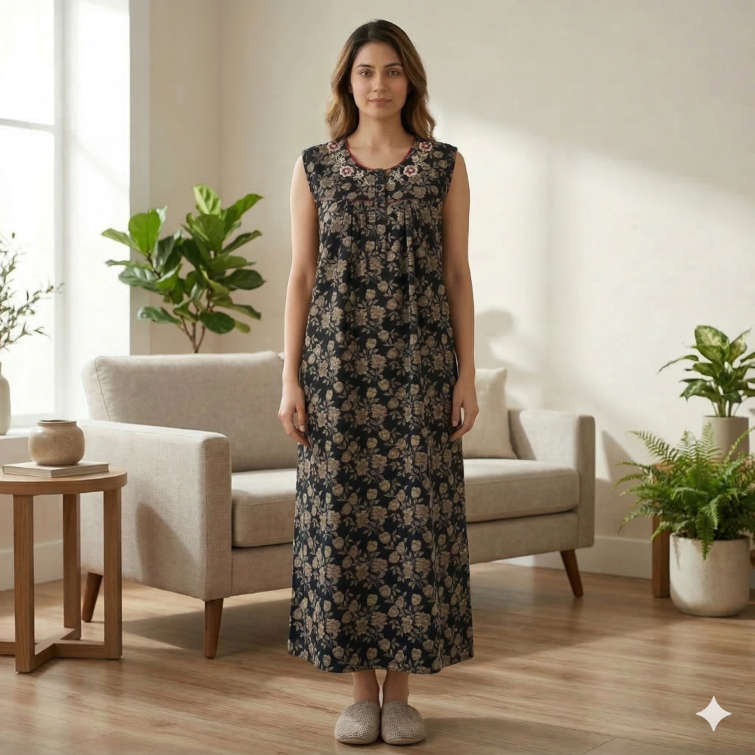 Bizzy Lizzy Black Marigold Sleeveless Yolkcut Nighty