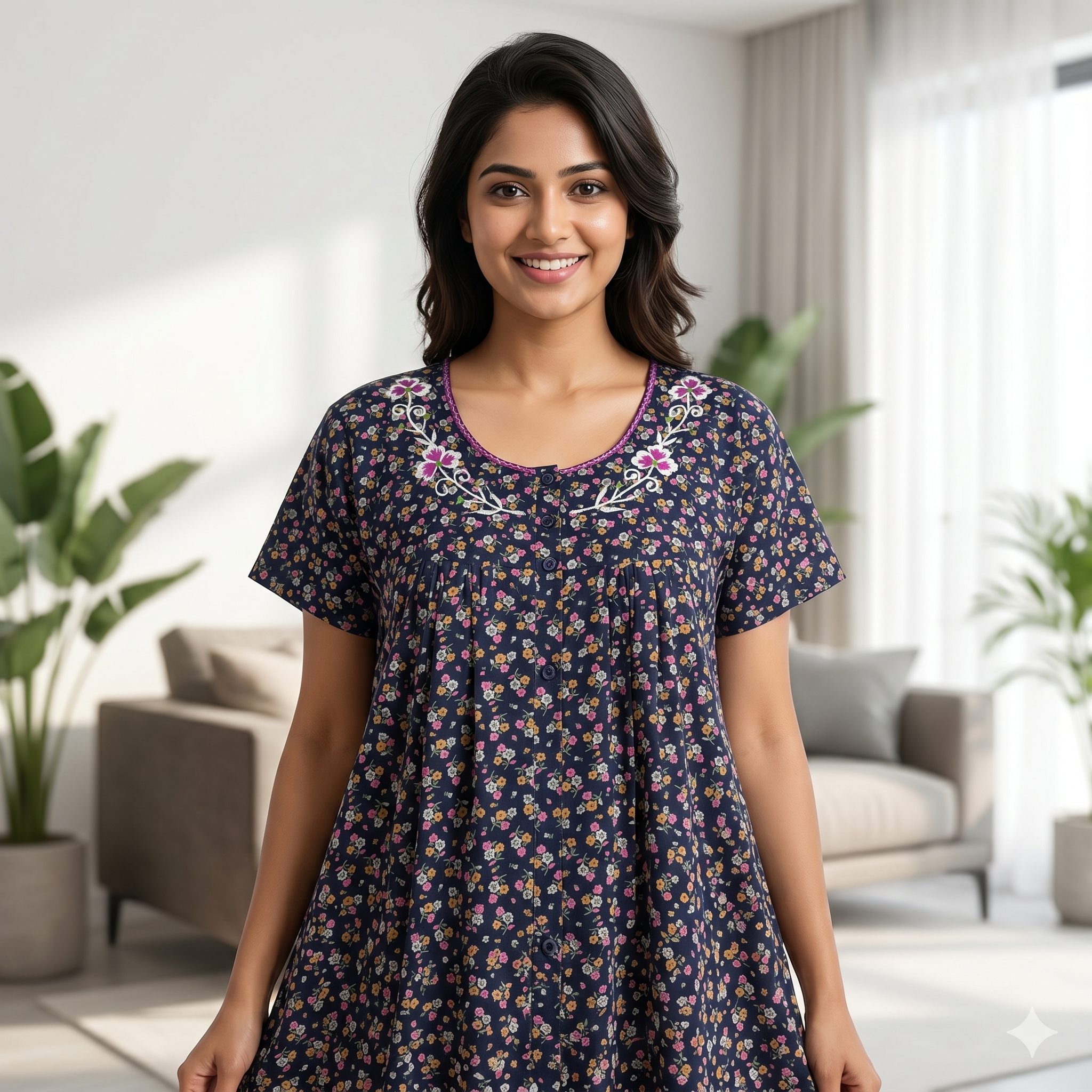 Bizzy Lizzy Navy Blue Hyacinth Front Open Nighty