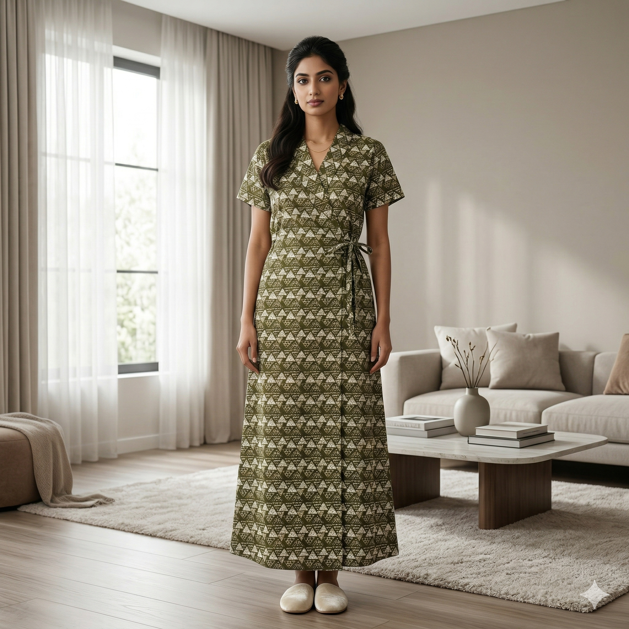 Pure Cotton Green Carnation Housecoat