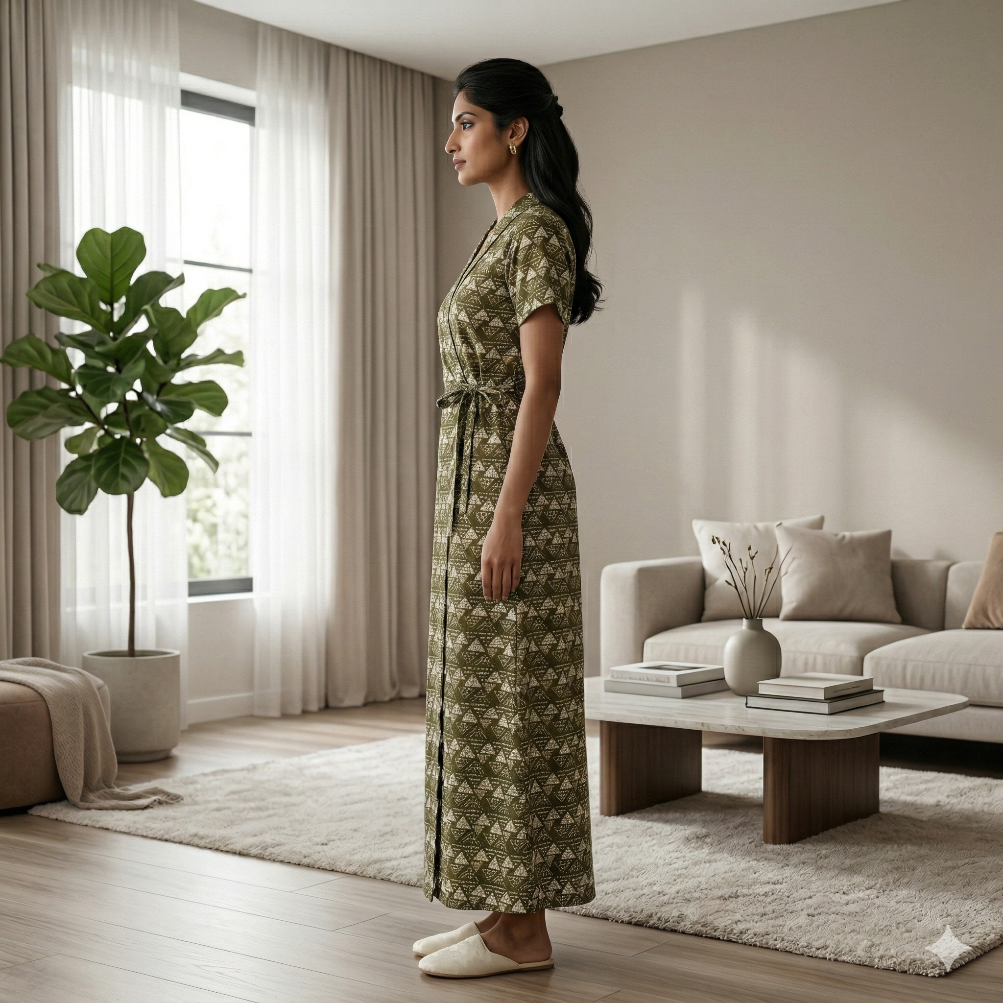 Pure Cotton Green Carnation Housecoat