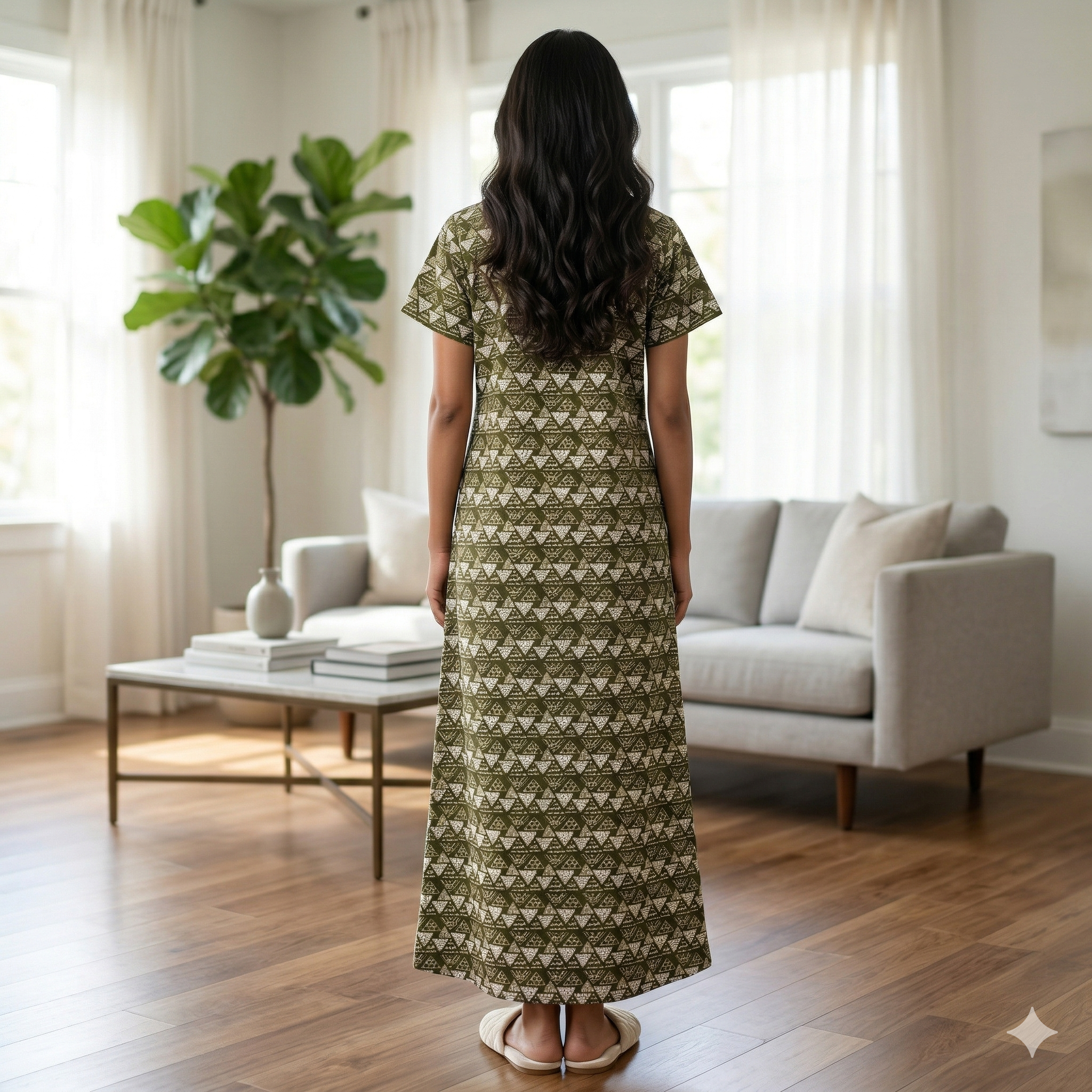 Pure Cotton Green Carnation Housecoat