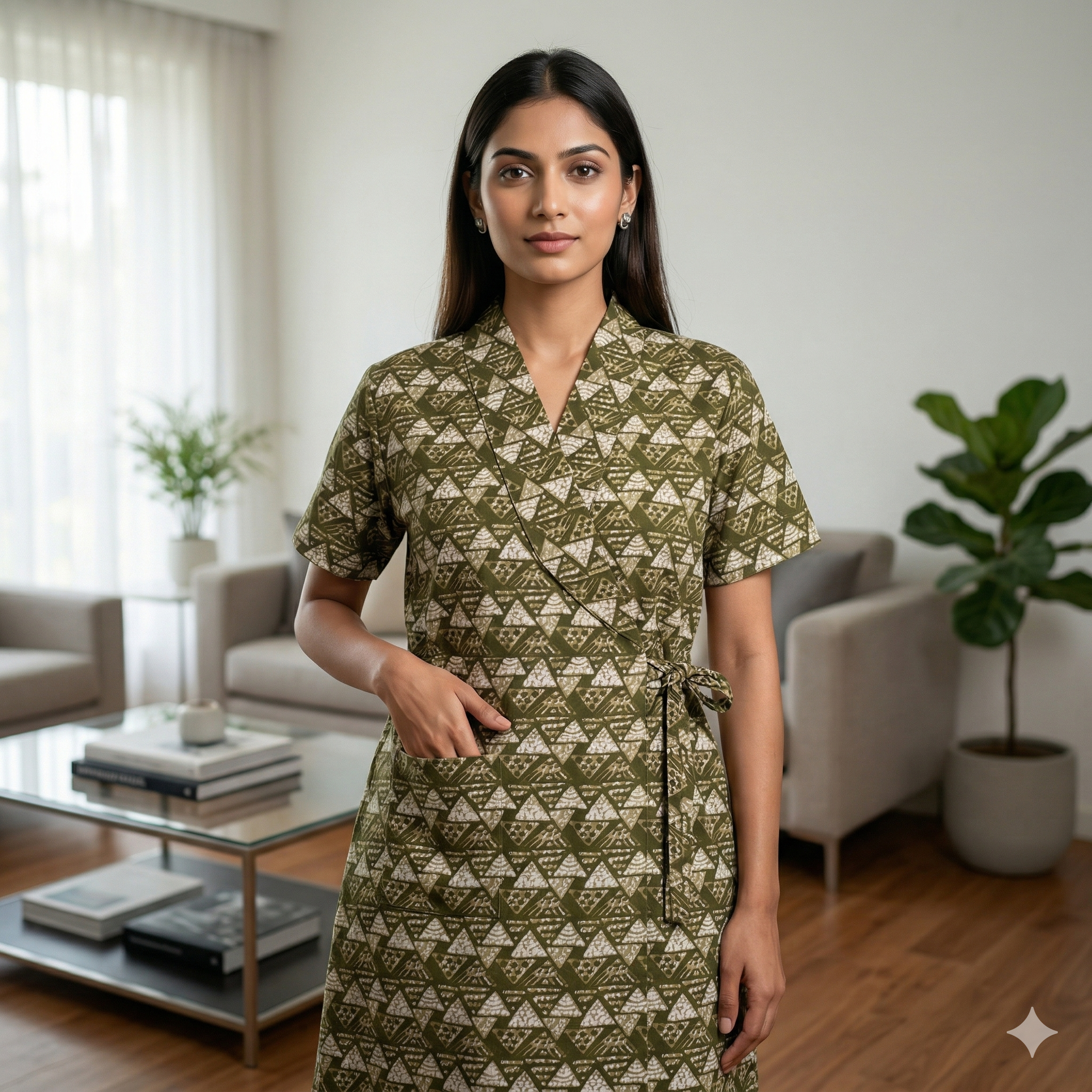 Pure Cotton Green Carnation Housecoat