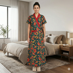 Pure Cotton Green Heliconia Housecoat