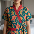 Pure Cotton Green Heliconia Housecoat
