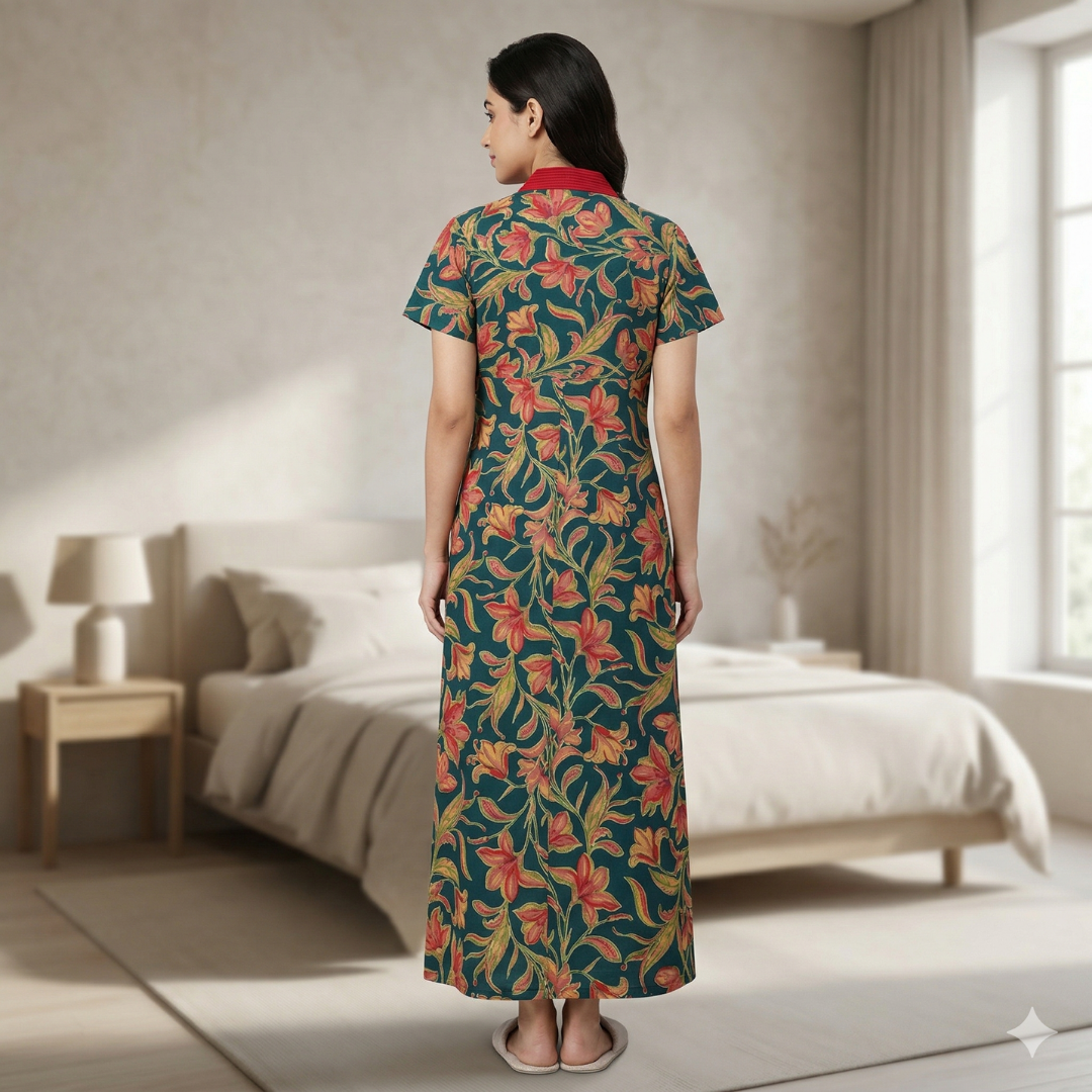 Pure Cotton Green Heliconia Housecoat