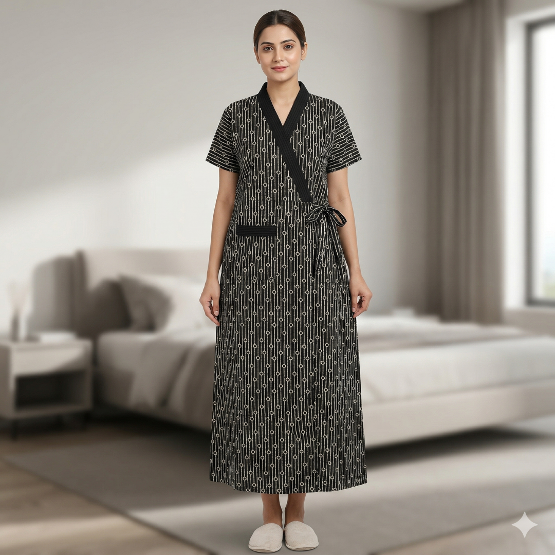 Pure Cotton Black Heliconia Housecoat