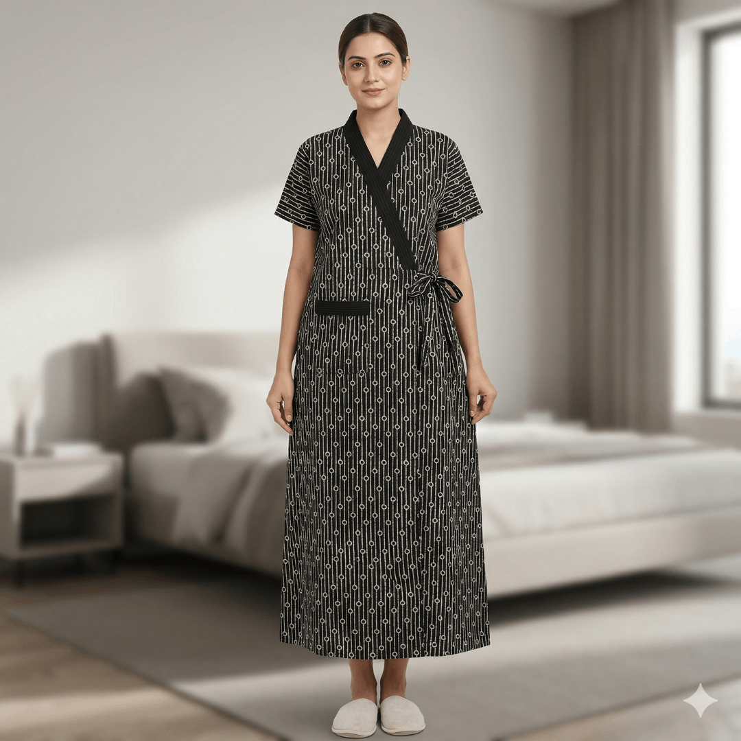 Pure Cotton Black Heliconia Housecoat