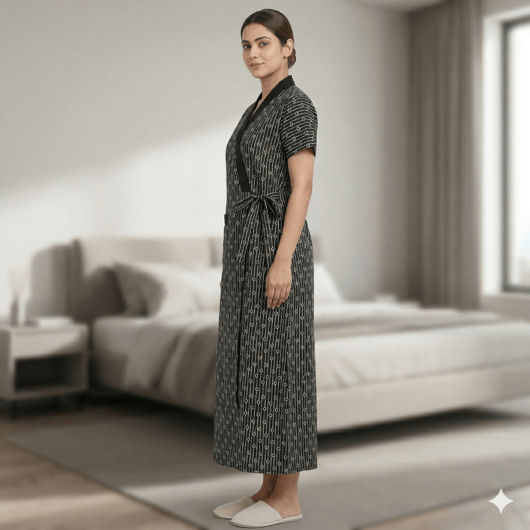 Pure Cotton Black Heliconia Housecoat