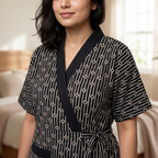 Pure Cotton Black Heliconia Housecoat