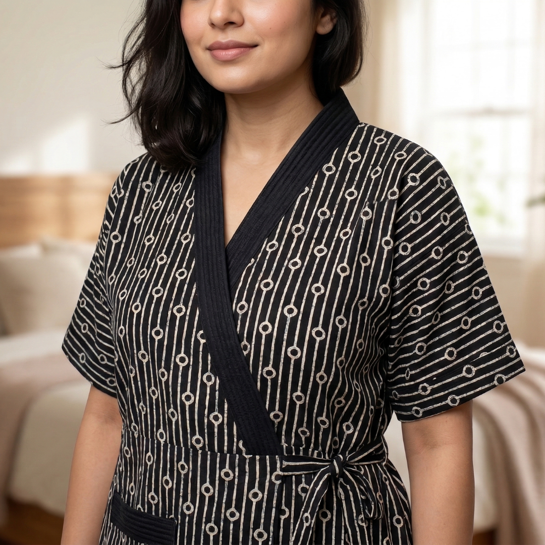 Pure Cotton Black Heliconia Housecoat