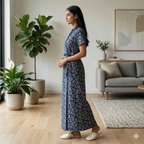 Pure Cotton Navy Blue Tulip Housecoat