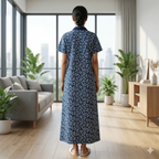 Pure Cotton Navy Blue Tulip Housecoat