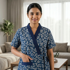 Pure Cotton Navy Blue Tulip Housecoat