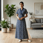 Pure Cotton Navy Blue Tulip Housecoat