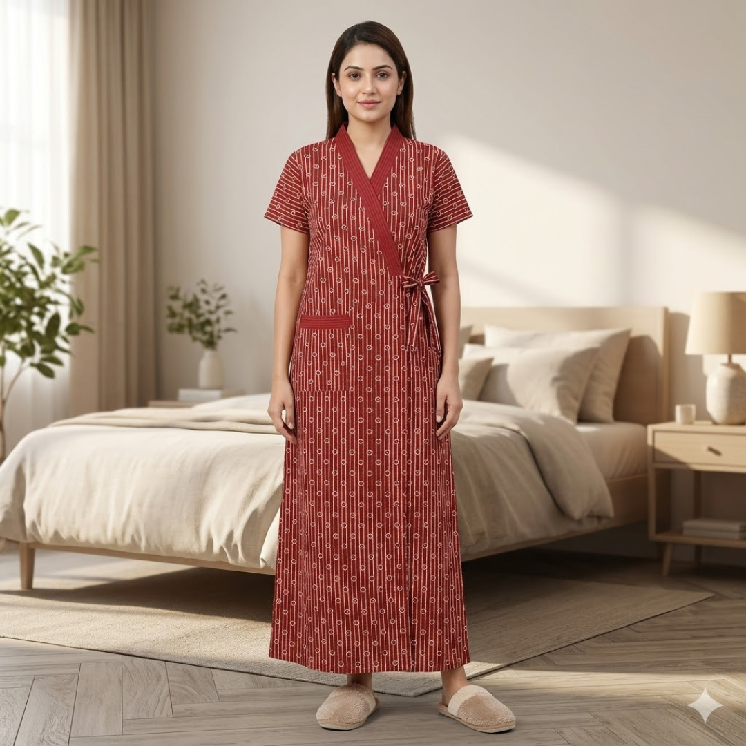 Pure Cotton Blood Red Heliconia Housecoat