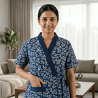 Pure Cotton Navy Blue Tulip Housecoat