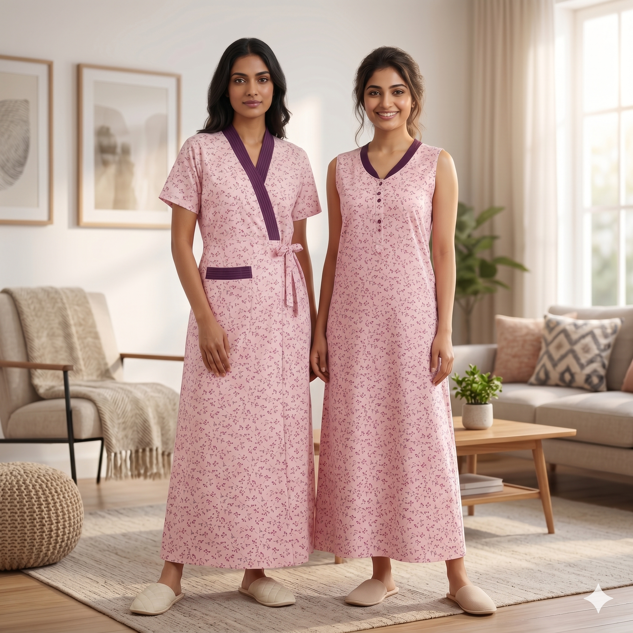 Bizzy Lizzy Light Pink Alstroemeria 2pc Set Housecoat