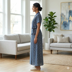 Pure Cotton Dark Blue Tulip Housecoat