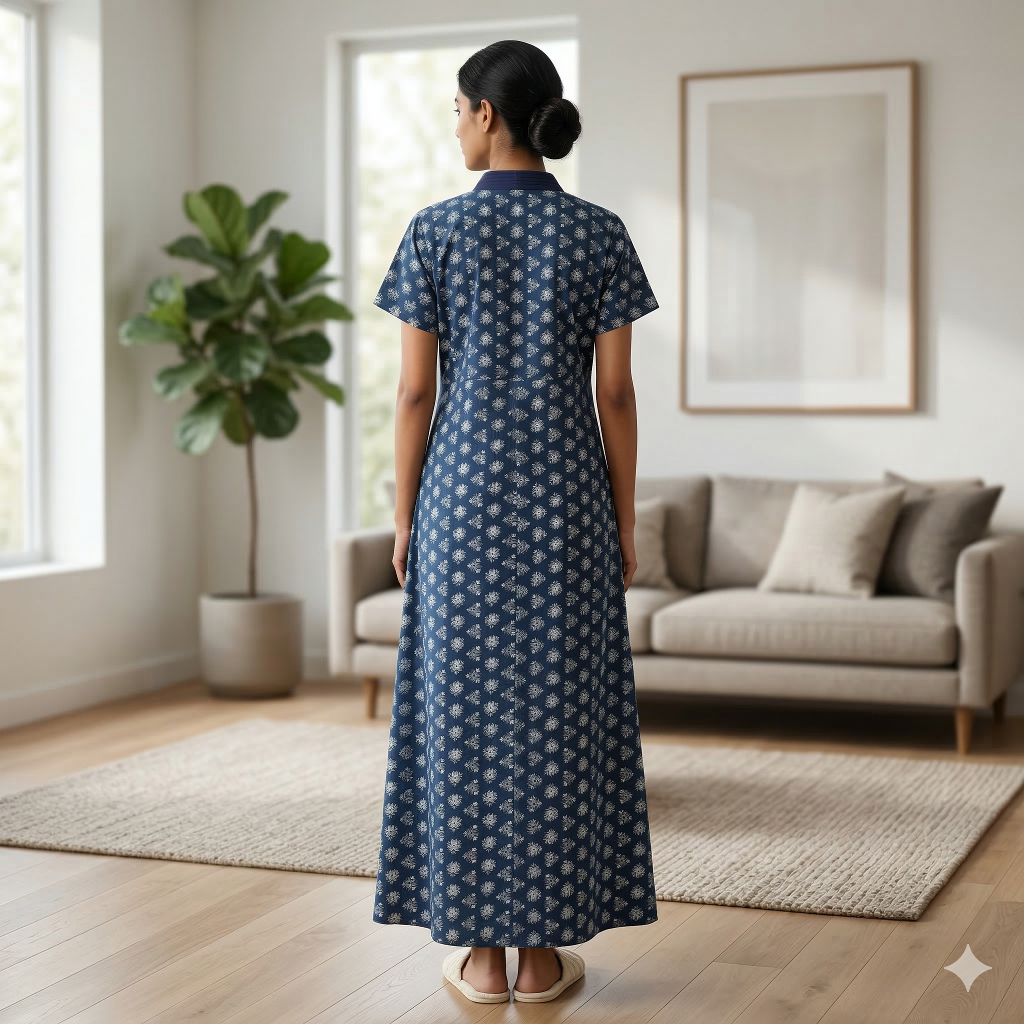 Pure Cotton Dark Blue Tulip Housecoat