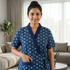 Pure Cotton Dark Blue Tulip Housecoat
