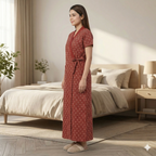 Pure Cotton Blood Red Heliconia Housecoat