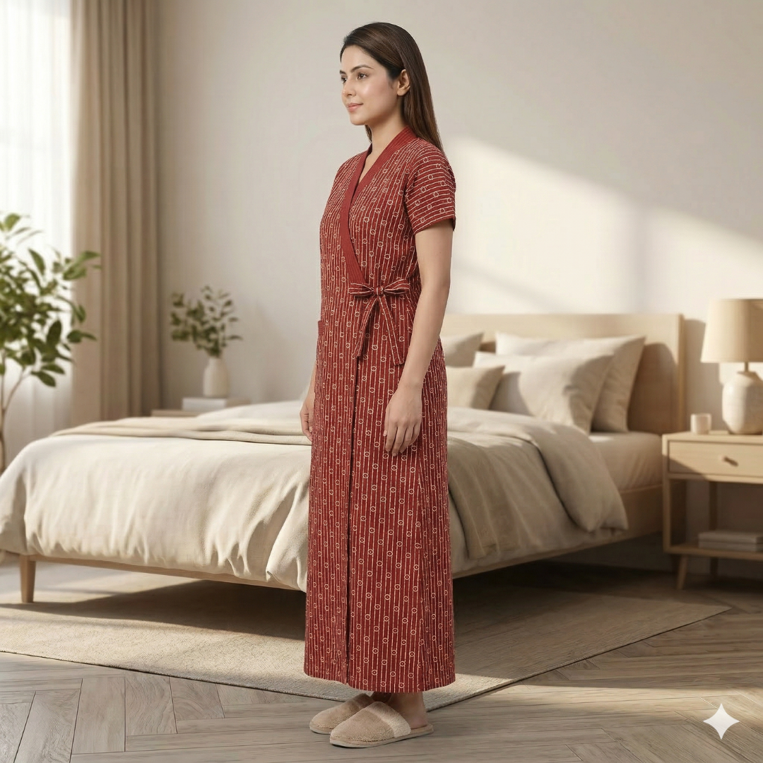 Pure Cotton Blood Red Heliconia Housecoat