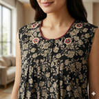 Bizzy Lizzy Black Marigold Sleeveless Yolkcut Nighty