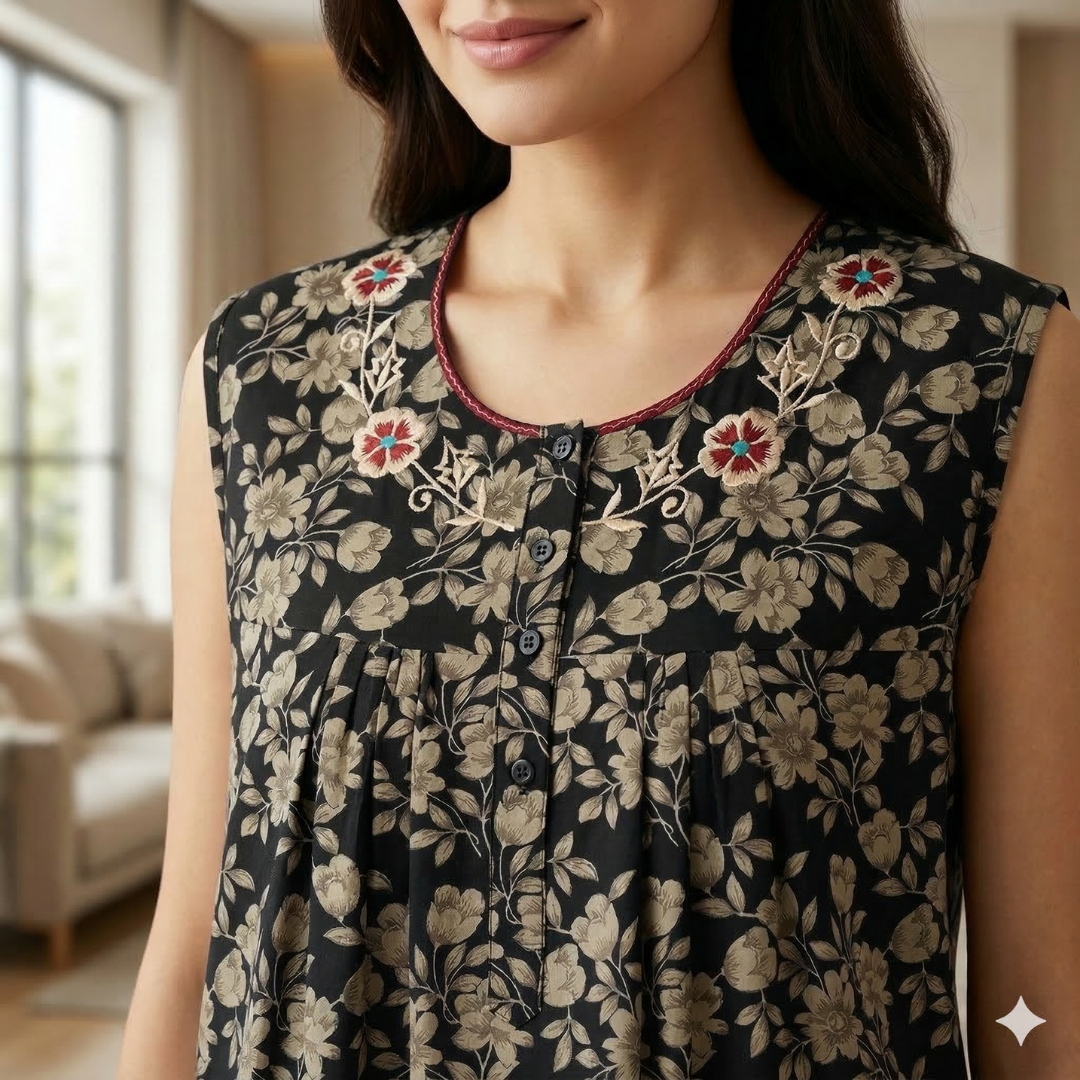 Bizzy Lizzy Black Marigold Sleeveless Yolkcut Nighty