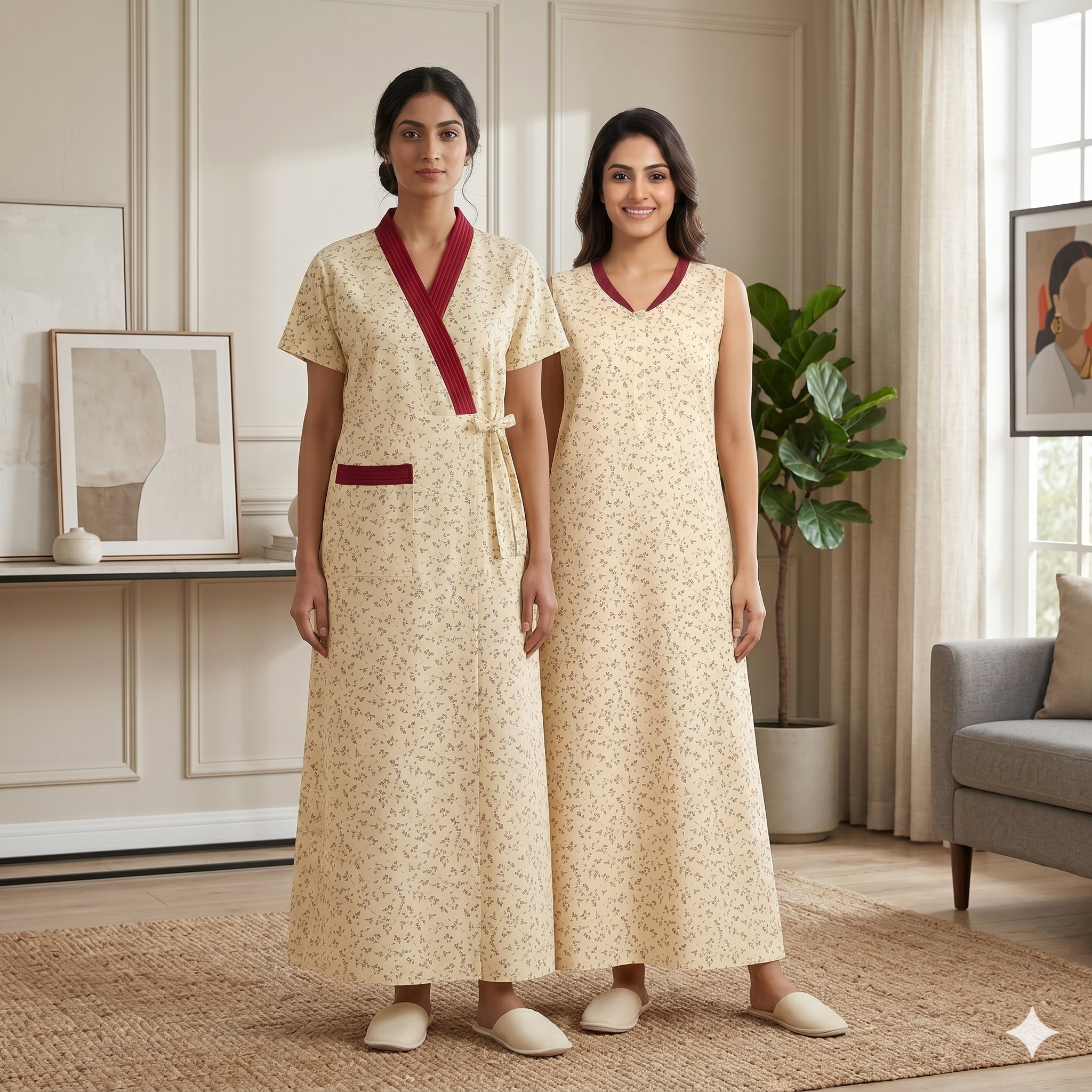 Bizzy Lizzy Light Yellow Alstroemeria 2pc Set Housecoat