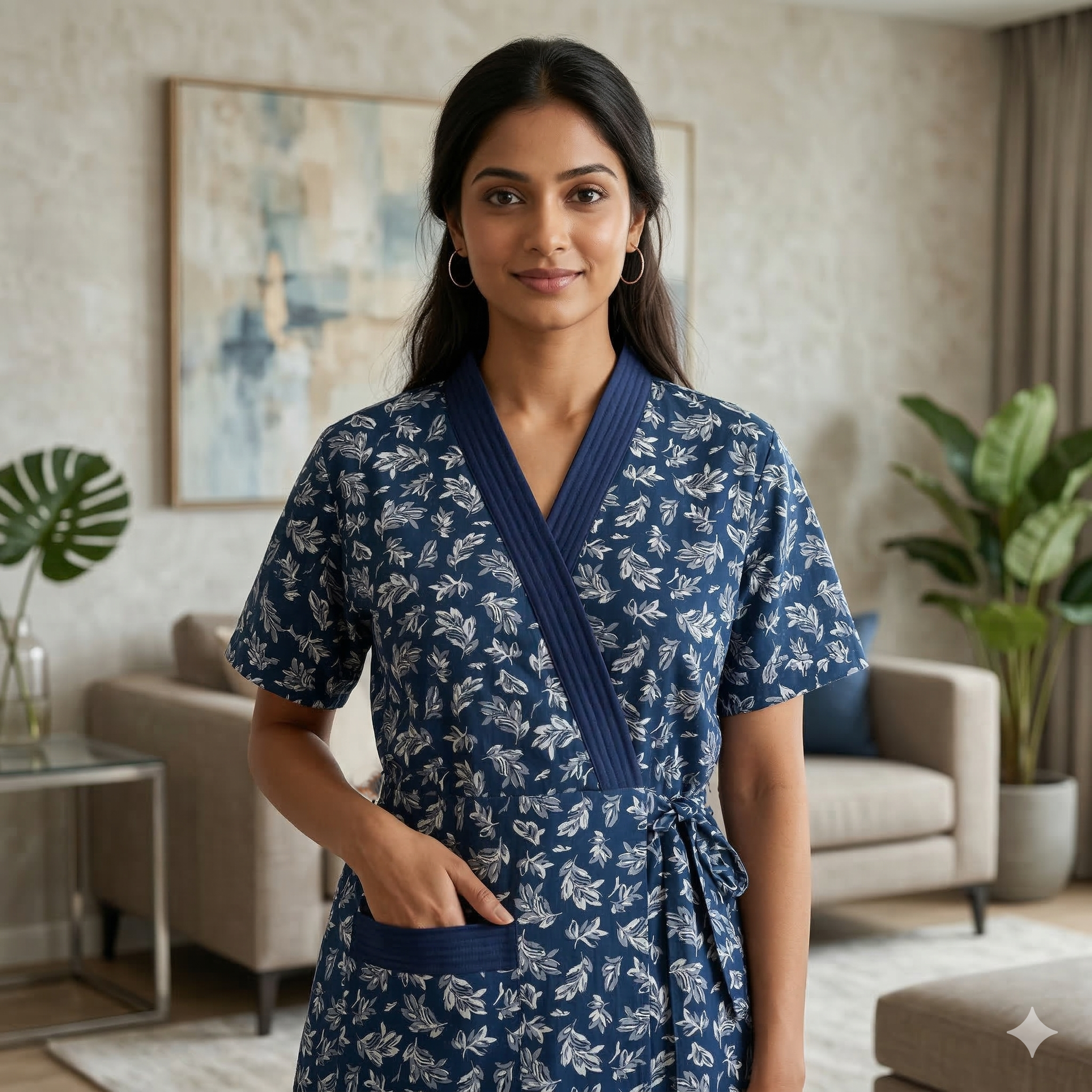 Pure Cotton Blue Tulip Housecoat