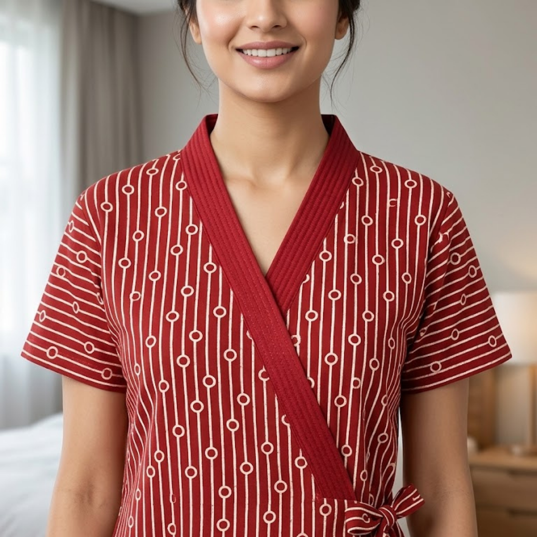 Pure Cotton Blood Red Heliconia Housecoat