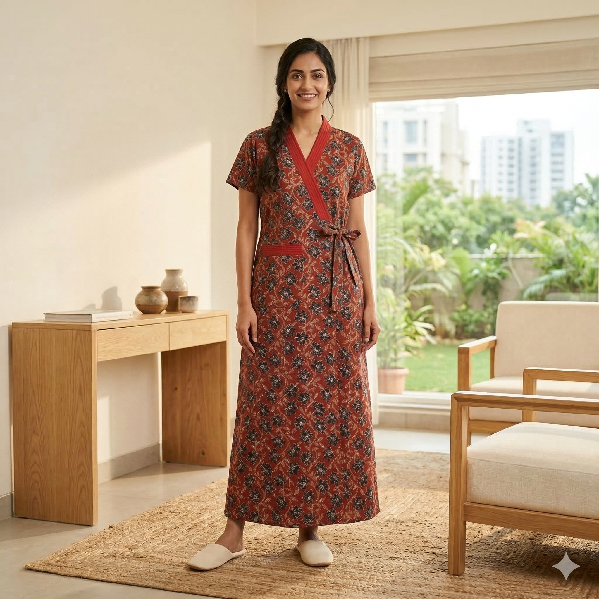 Pure Cotton Red Tulip Housecoat