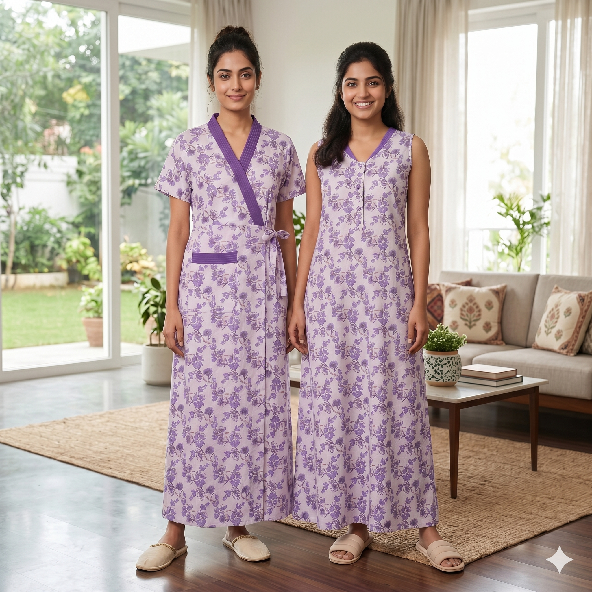 Bizzy Lizzy Purple Alstroemeria 2pc Set Housecoat