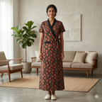 Pure Cotton Black Tulip Housecoat