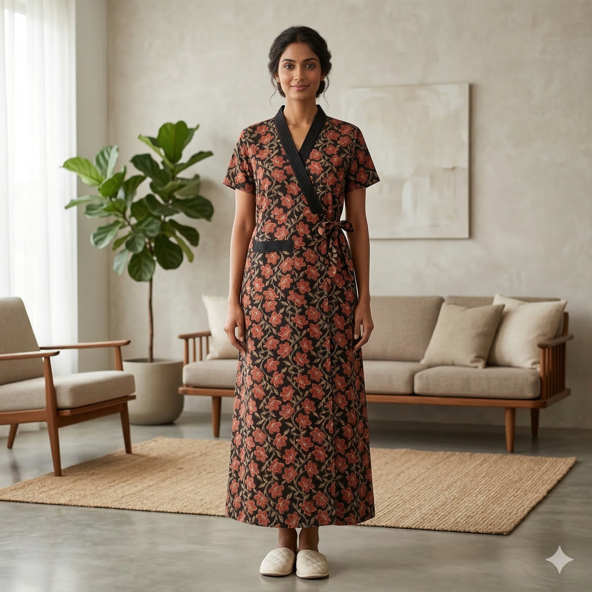 Pure Cotton Black Tulip Housecoat