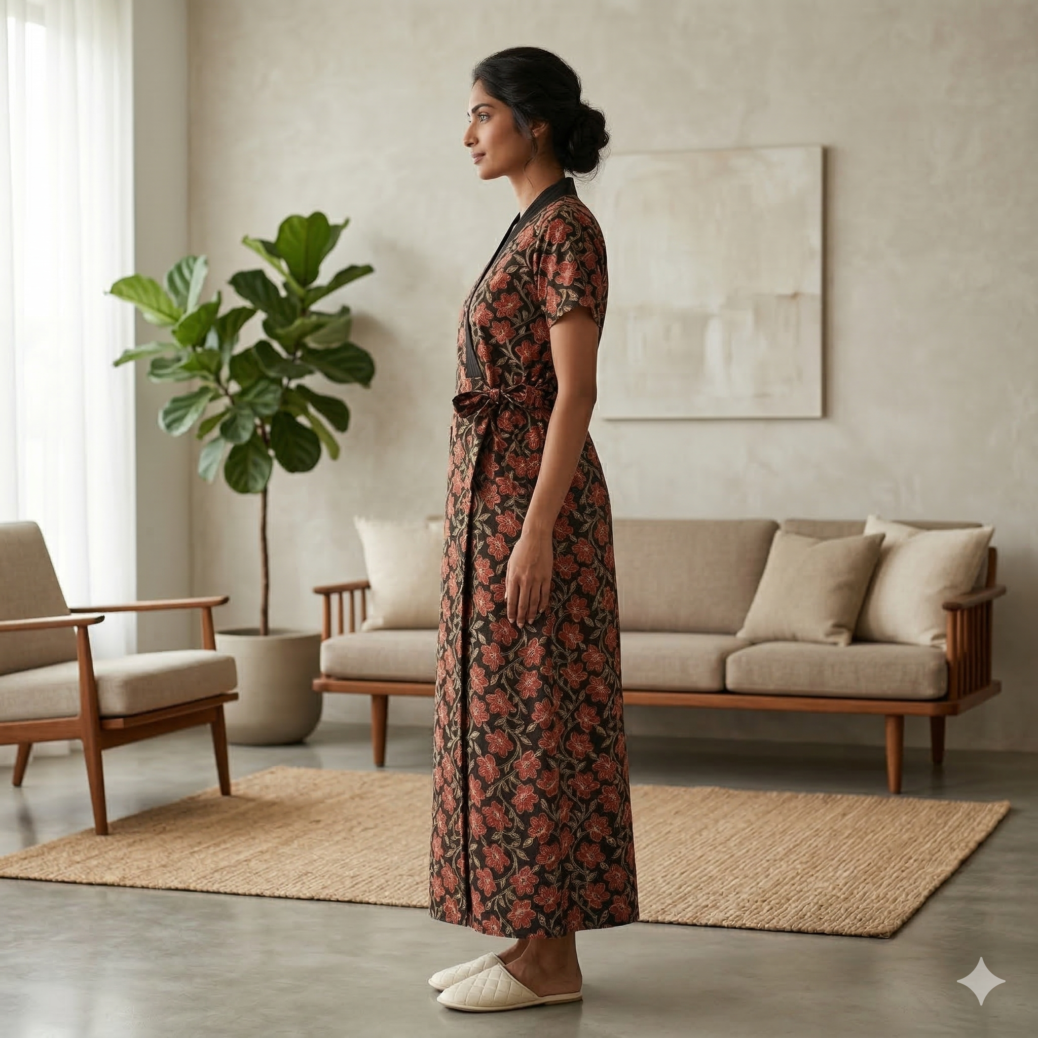 Pure Cotton Black Tulip Housecoat