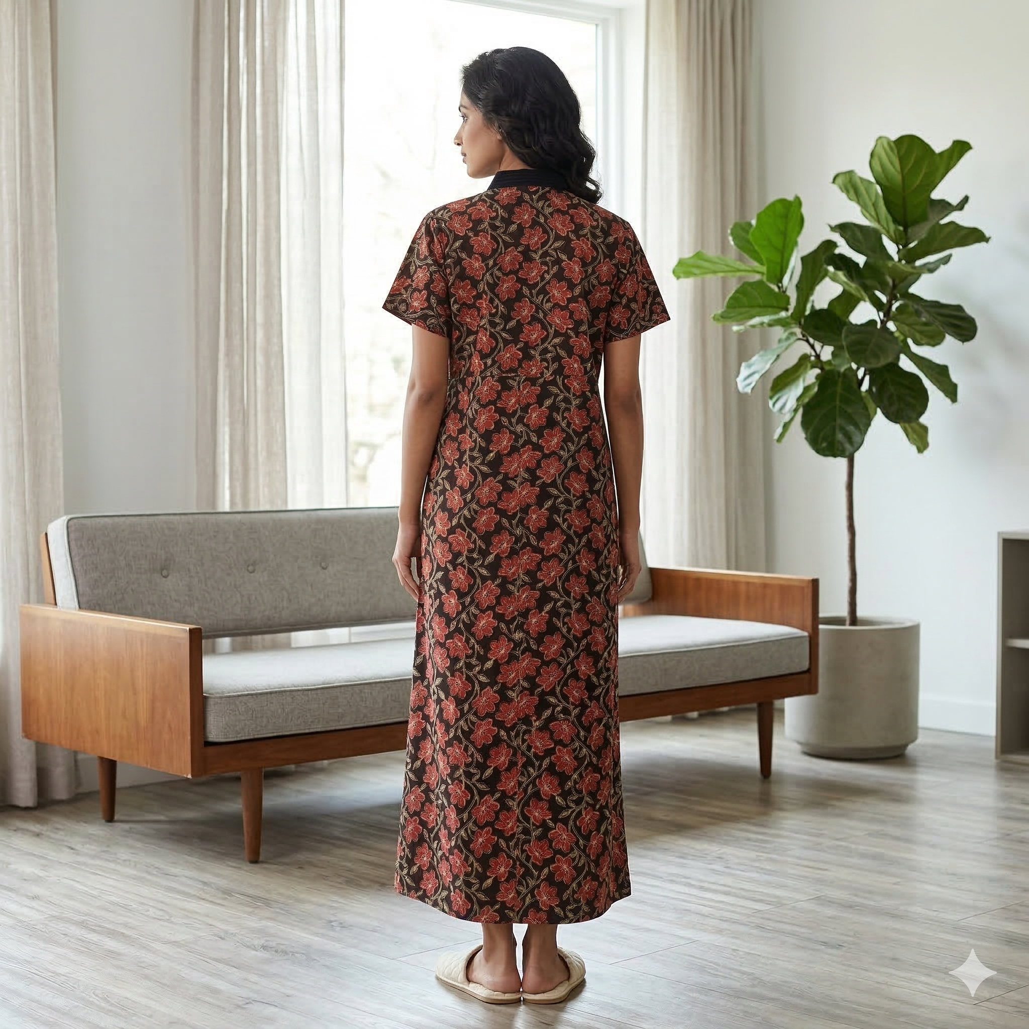 Pure Cotton Black Tulip Housecoat