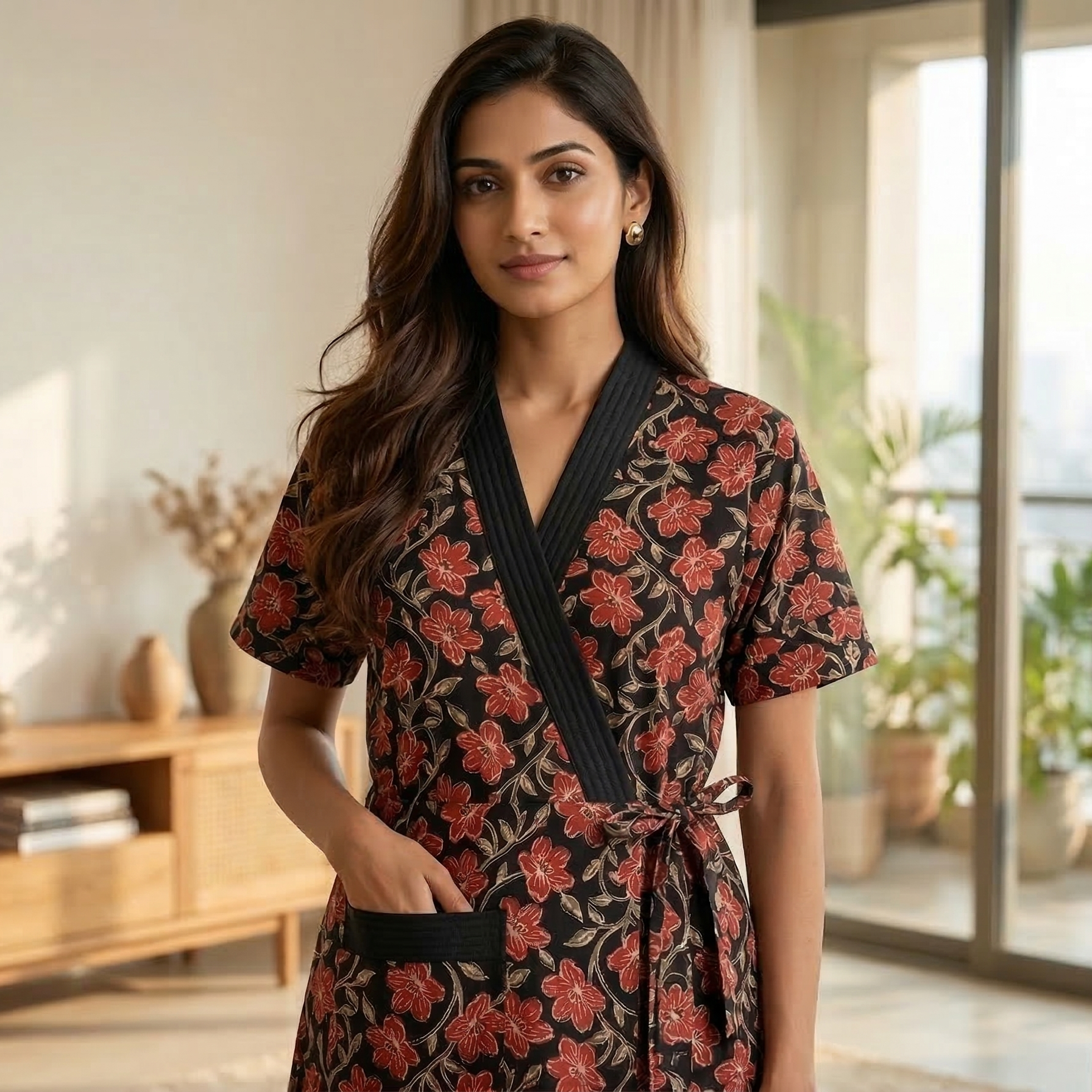 Pure Cotton Black Tulip Housecoat