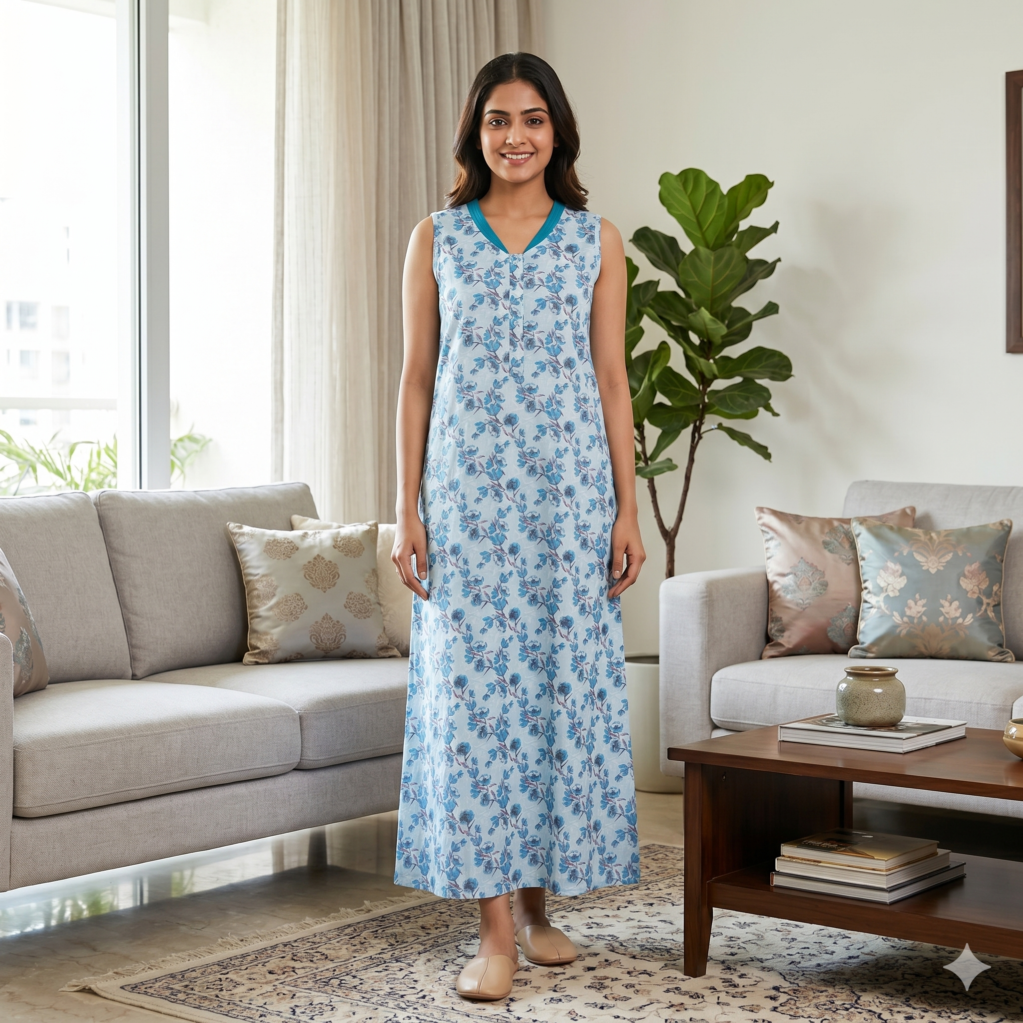 Bizzy Lizzy Light Blue Alstroemeria 2pc Set Housecoat