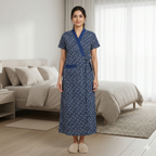 Pure Cotton Navy Blue Heliconia Housecoat
