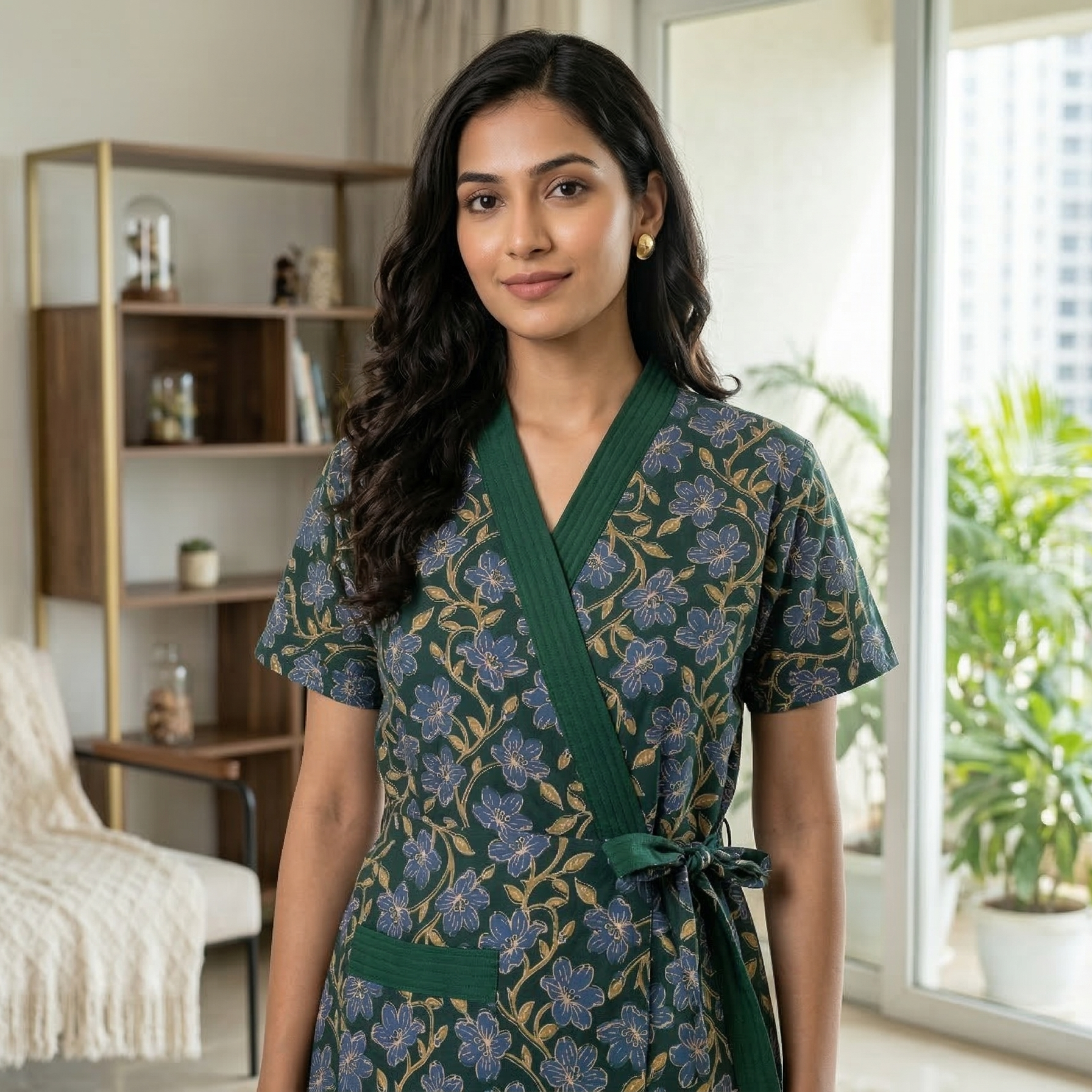 Pure Cotton Green Tulip Housecoat